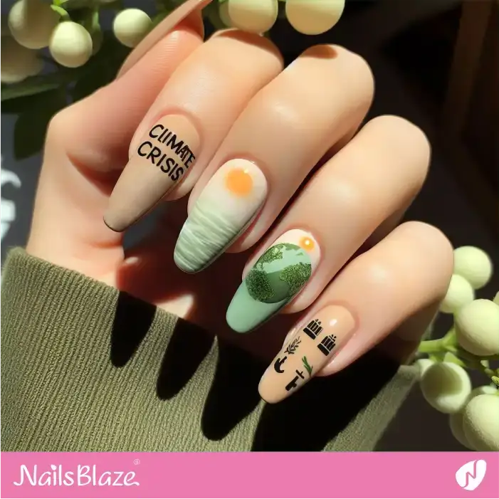 Environmental Conservation Nail Art | Climate Crisis Nails - NB2654